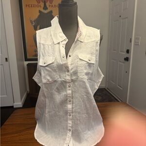 Sundance White Linen Sleeveless Button-Down Shirt NWT $118